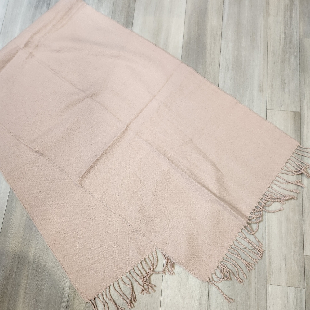 Pastel cream scarf women's rose petal pale fringe long minimalist winter cozy